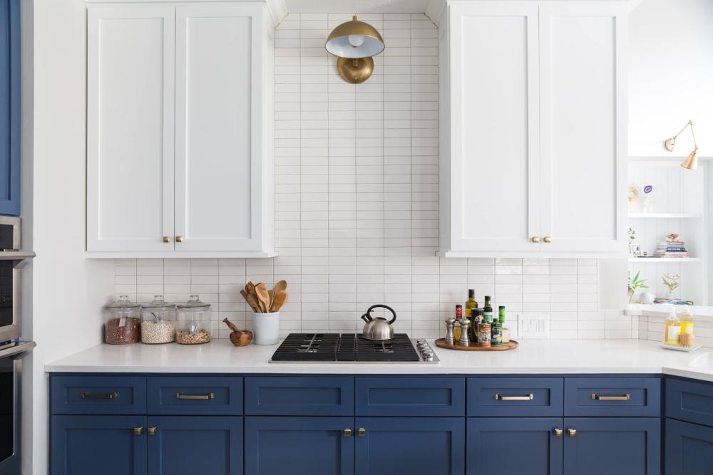 blue and white cabinets