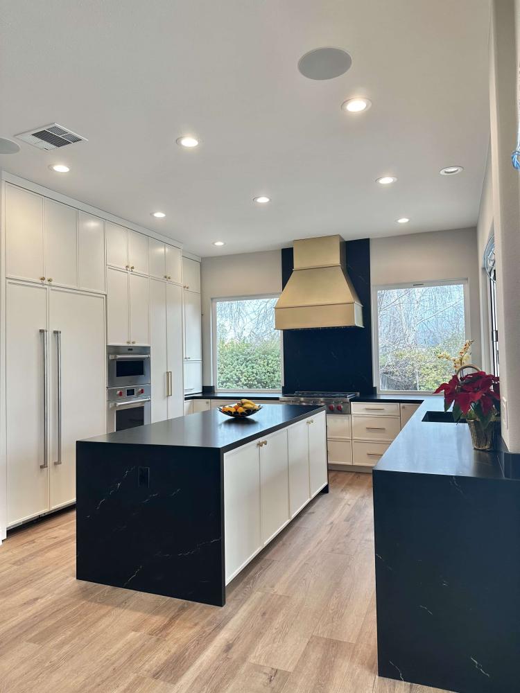 kitchen with modern white cabinets