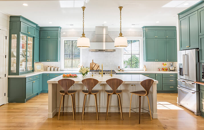 custom made green cabinets