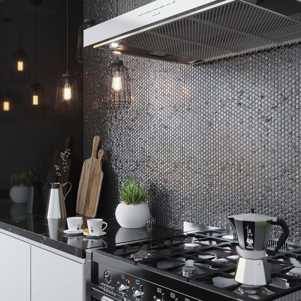 mosaic metal backsplash